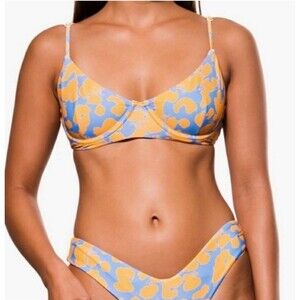 Blackbough Women's 2 Piece Bikini Top Small Bottom Medium Blue Orange Print